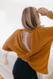 Flattering Open Back Thermal Knit Top- Mustard: Three Bird Nest