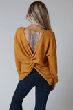 Flattering Open Back Thermal Knit Top- Mustard: Three Bird Nest