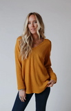 Flattering Open Back Thermal Knit Top- Mustard: Three Bird Nest