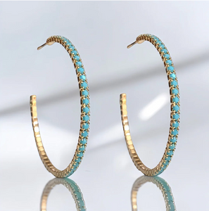 Turquoise and Crystal Hoops - Gold and White Gold