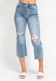 High Waist Wide Leg Crop w/ Distressing - Judy Blue