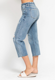 High Waist Wide Leg Crop w/ Distressing - Judy Blue