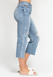 High Waist Wide Leg Crop w/ Distressing - Judy Blue