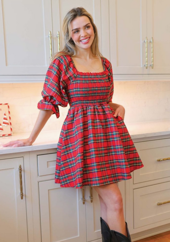 Holiday Plaid Babydoll Dress