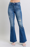 Distressed Dark Wash Flares