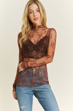Lux Layering Floral Lace See Through Mesh Top Blouse w/ Thumb Holes