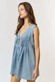 Pleated Denm Sleeveless Romper