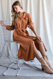 SOLID BUTTON DOWN BELTED LONG DRESS 30-545