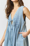 Pleated Denm Sleeveless Romper